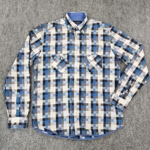 Ted Lapidus Shirt Mens Medium Geometric Check Long Sleeve Casual Button Down